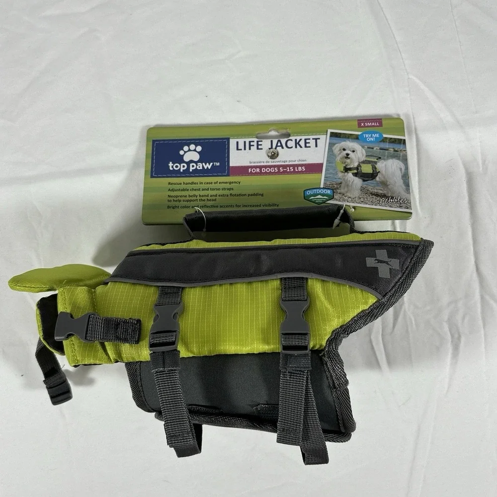 Top Paw Lime Green Gray Dog Life Jacket XS Flotation Vest 5-15 lbs